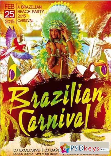 Brazilian Carnival Party Premium Flyer Template Free