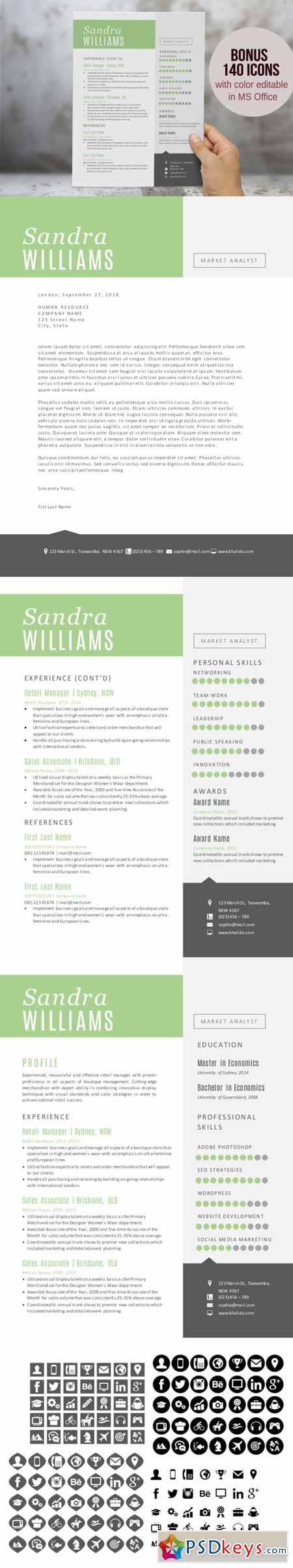 green 2 in 1 word modern resume pack 225561  u00bb free download photoshop vector stock image via