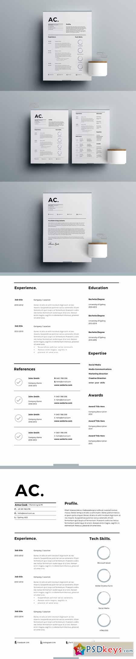 resume template 3 page cv template 636078  u00bb free download photoshop vector stock image via