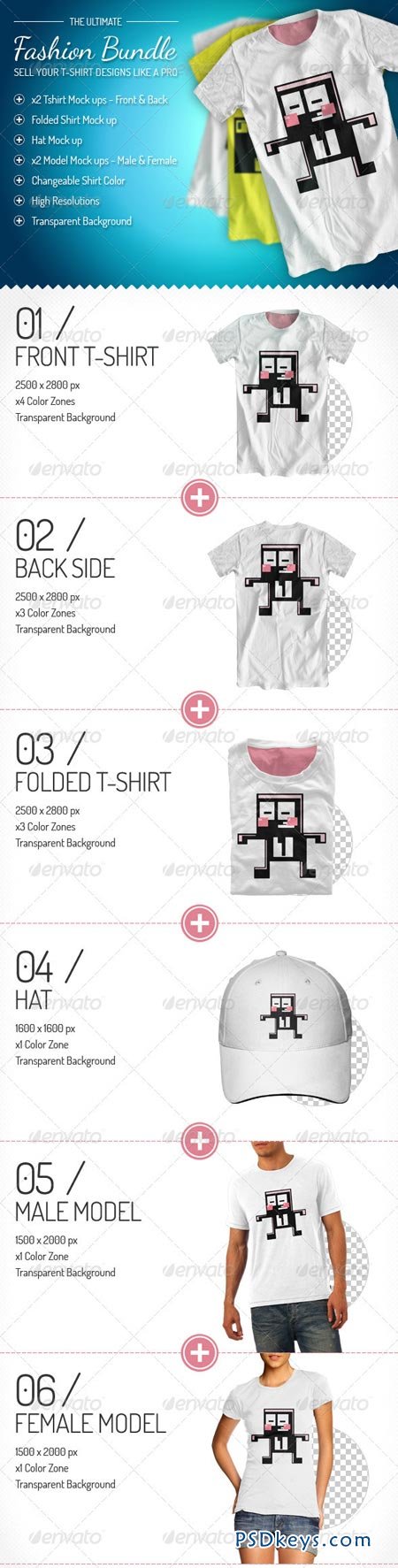 Fashion Bundle x3 T-shirt x2 Models Hat GraphicRiver