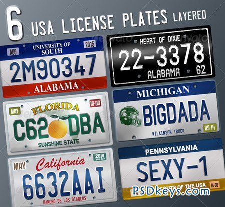 GraphicRiver 6 Layered USA License Plates