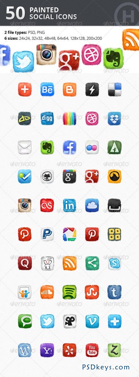 50 Painted Social Icons 2458317