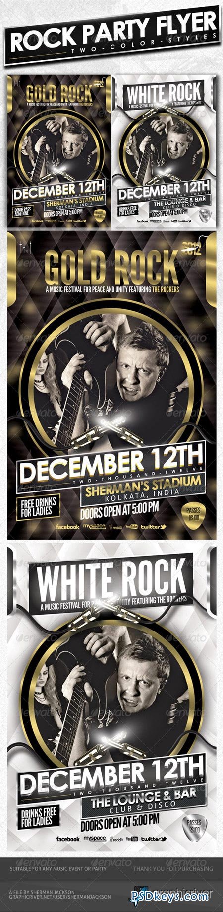 Rock Party Flyer - Gold & White (Psd Template) 3186134
