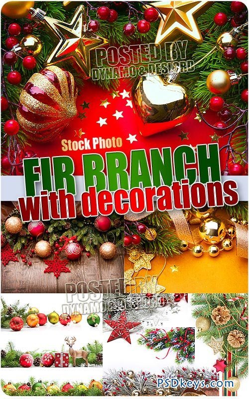 Fir branch with decorations - UHQ Stock Photo