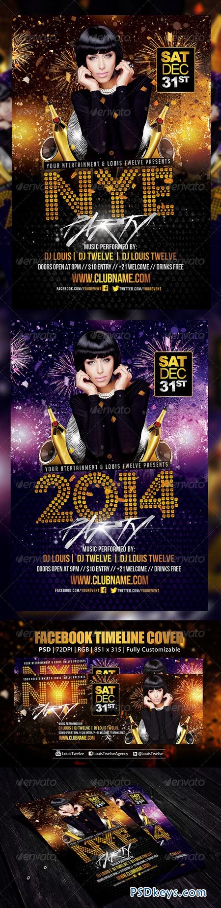 NYE Party 3 Flyer + FB Cover 6193128