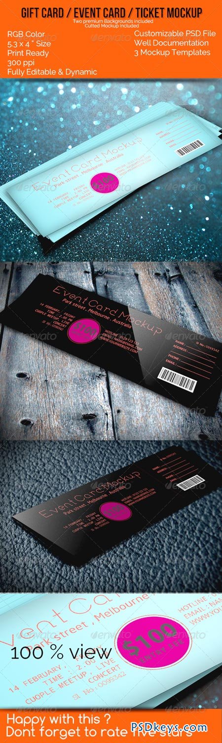 Realistic Gift Card Event Card Ticket Card Mockups 6514369