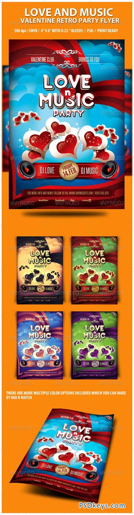 Love and Music Valentine Retro Party Flyer 3767883
