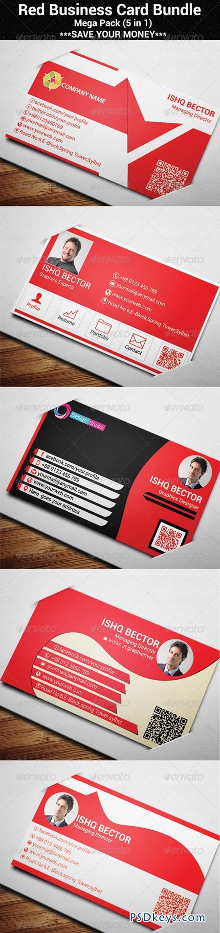 5 in 1 Red Business Card Bundle 6925926
