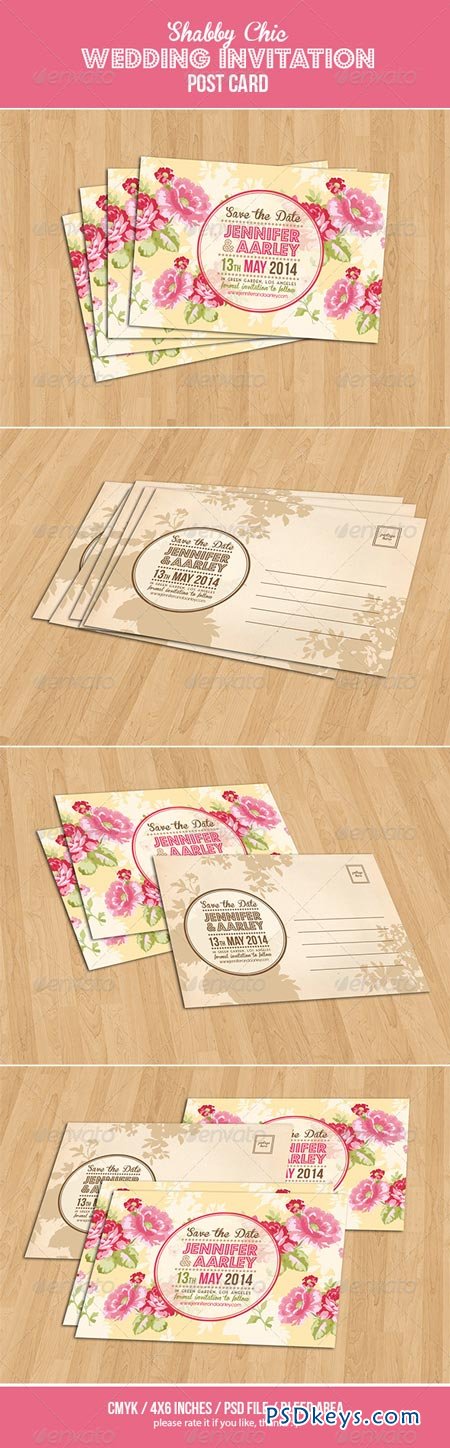 Shabby Chic Wedding Invitation Post Card 6954283