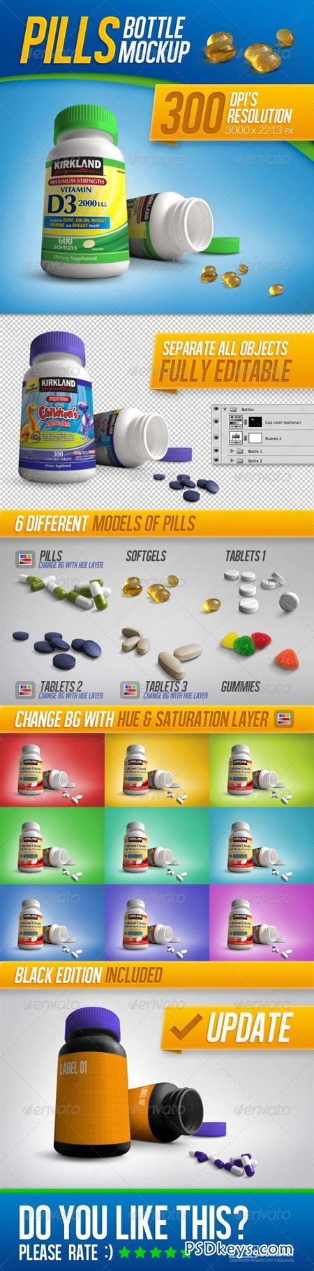 Tablets, Vitamins and Pills Bottle Mockup 7003759
