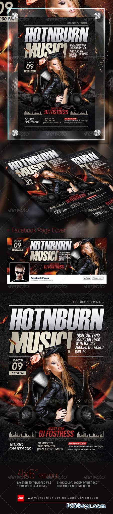 Hot And Burn Music Flyer + Facebook Cover 6964288