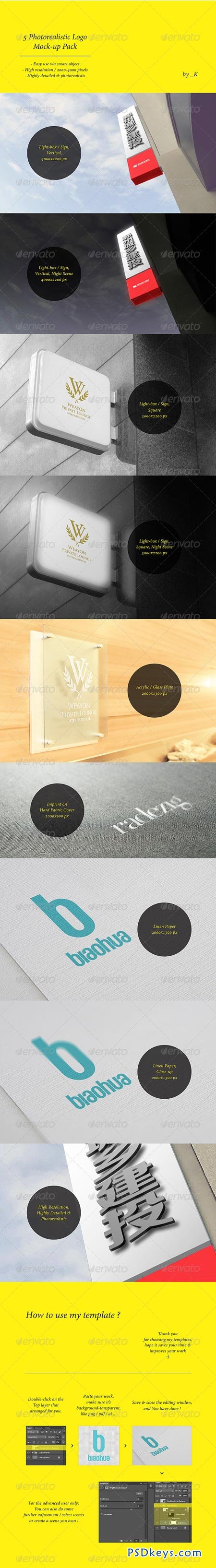 5 Unique Photorealistic Logo Display Mock-up Pack 4730558