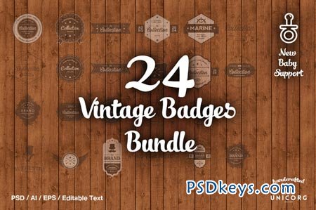 24 Vintage Badges Bundle 28658