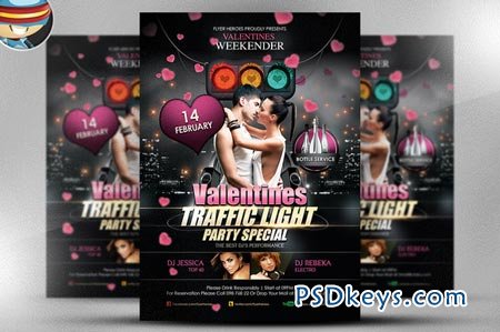 Valentine's Traffic Light Flyer PSD 21243