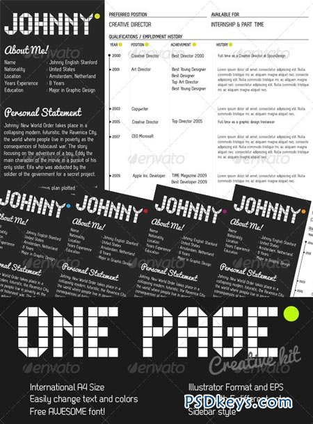 One Page Creative Resume Kit 223365