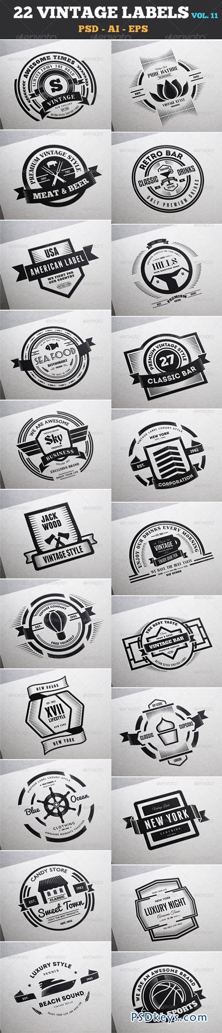 22 Vintage Labels & Badges Logos Insignias V11 7533985