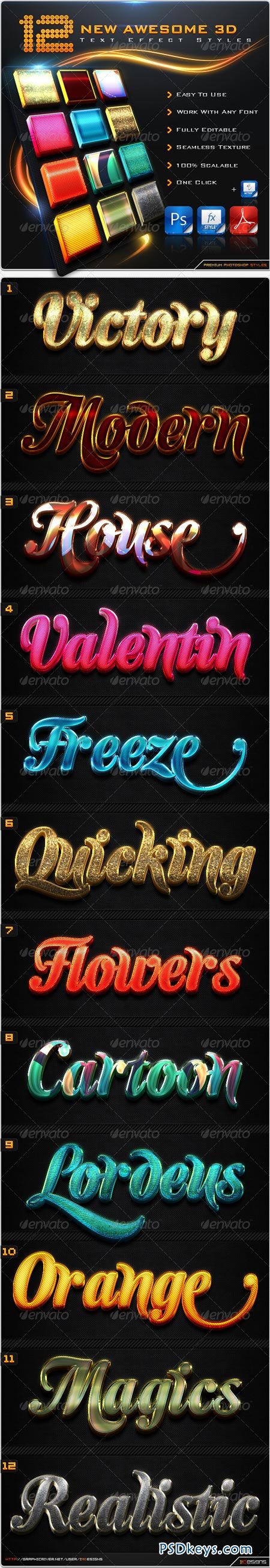 12 New Awesome 3D Text Effect Styles + Actions 8604061