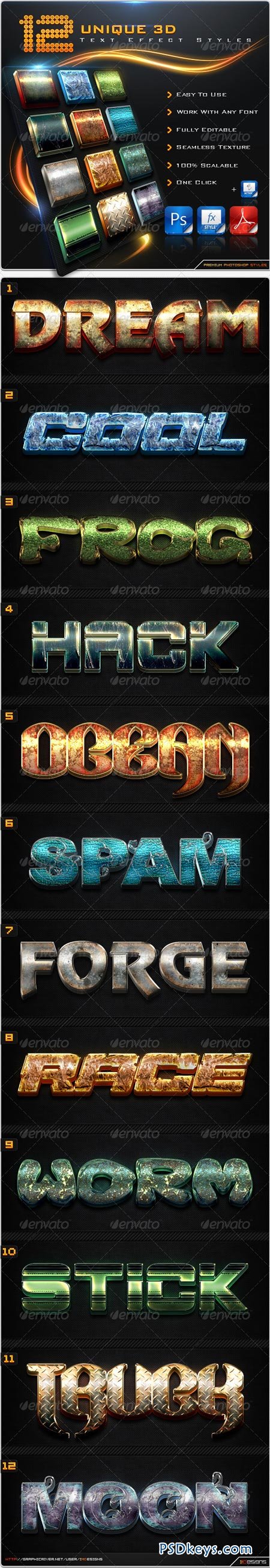 12 Unique 3D Text Effect Styles + Actions 8589946