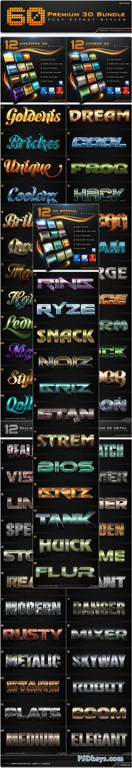 60 Premium 3D Text Effect Styles Bundle 8613130