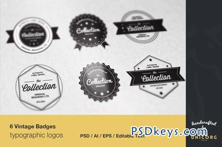 6 Vintage Typographic Logo Badges 26764