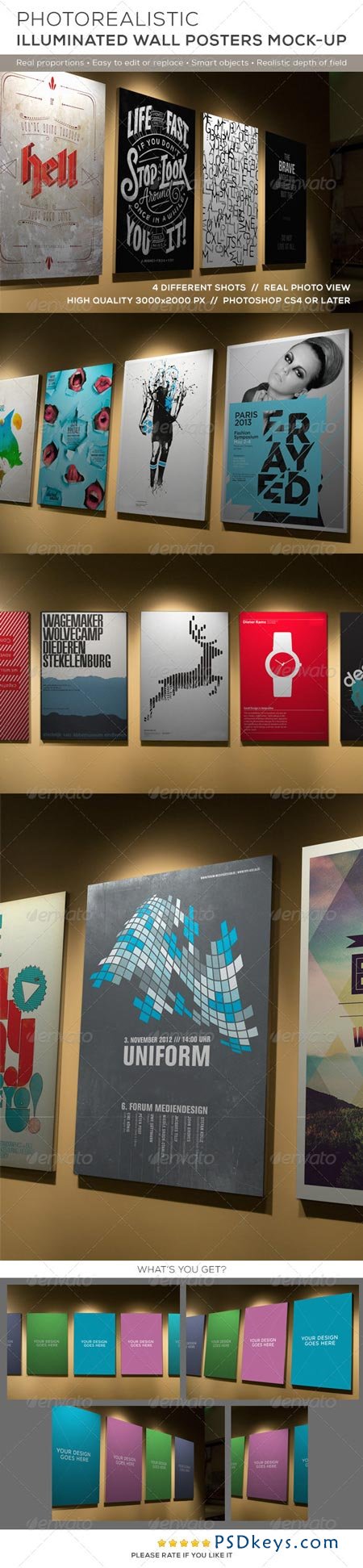 Posters Mock-up on Illuminated Wall 8517184