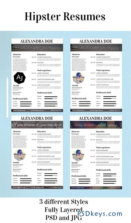 Hipster Resume in 3 Variations 26952