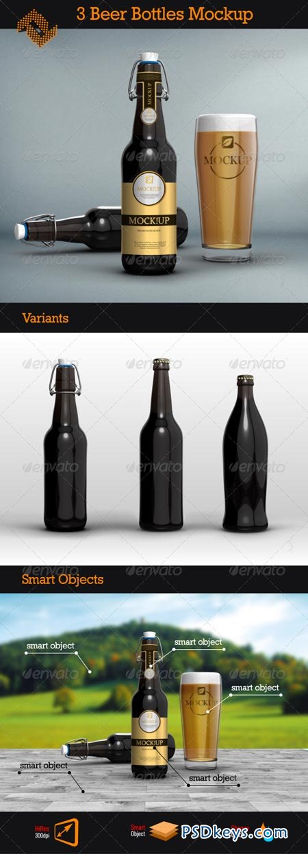 3 Beer Bottles Mockups 8434563