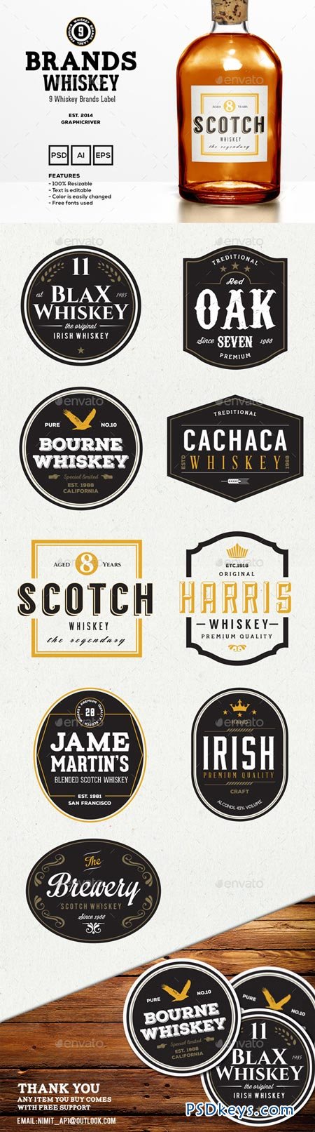 9 Whiskey Brands Label 9115034