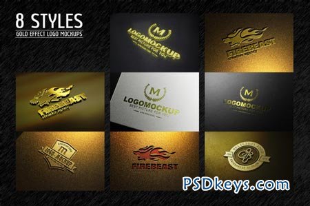 8 Styles Gold Effect Logo Mock-ups 92808