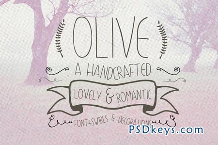 Olive Hand Drawn Font + Decorations 77287