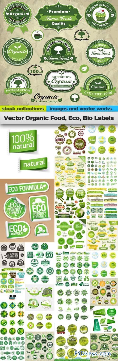 Vector Organic Food, Eco, Bio Labels 25xEPS
