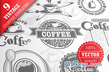 Set of 9 vintage coffee emblems 97143