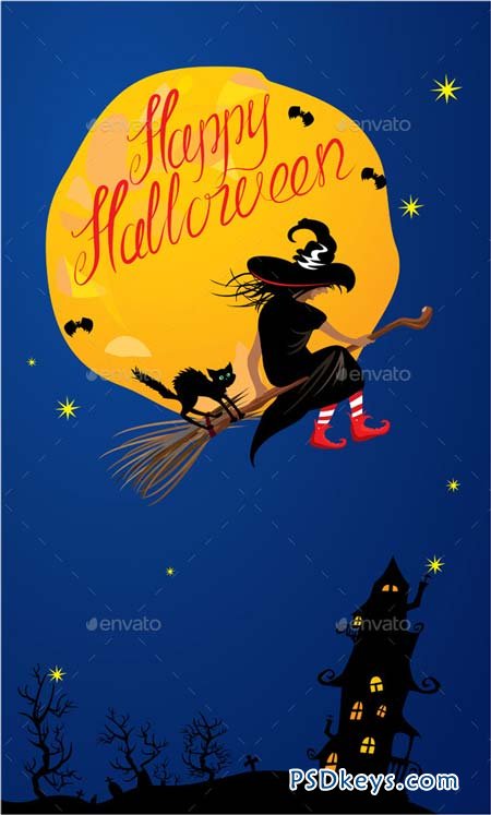 Card of Halloween Night - Witch and Black Cat 9013571