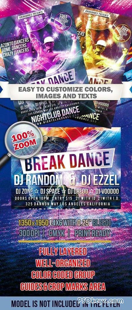 Break Dance  Club and Party Flyer PSD Template