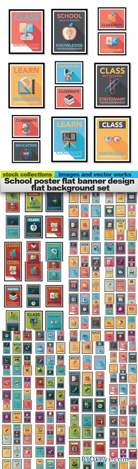 School poster flat banner design flat background set 25xEPS