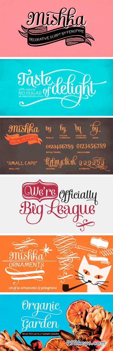 Mishka Font Family - 3 Fonts for $45 » Free Download Photoshop Vector ...