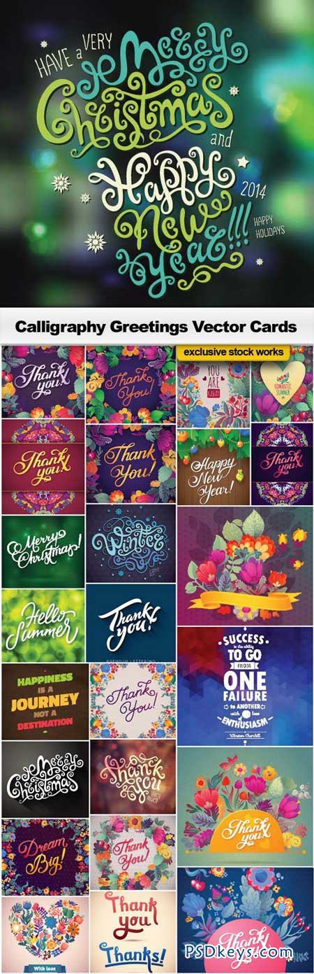 Calligraphy Greeting Cards VEctors - 25xEPS