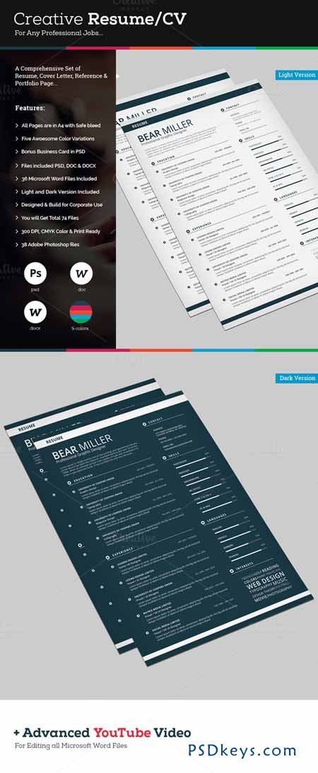 CV Resume Set Template with MS Word 109412