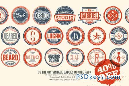 33 Trendy Vintage Badges Bundle Pack 110493
