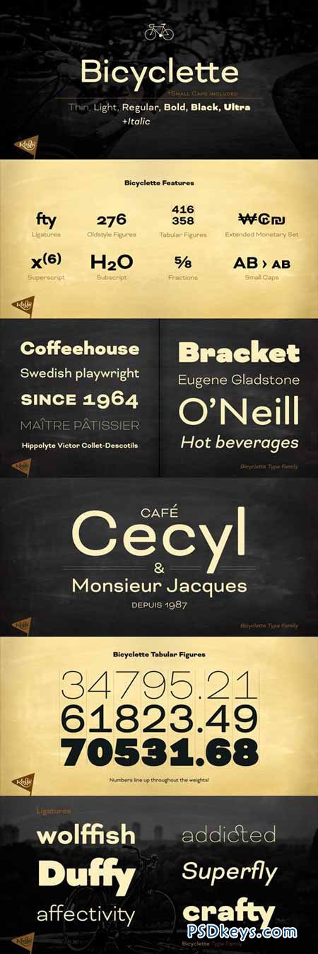Bicyclette Font Family - 7 Fonts for $188