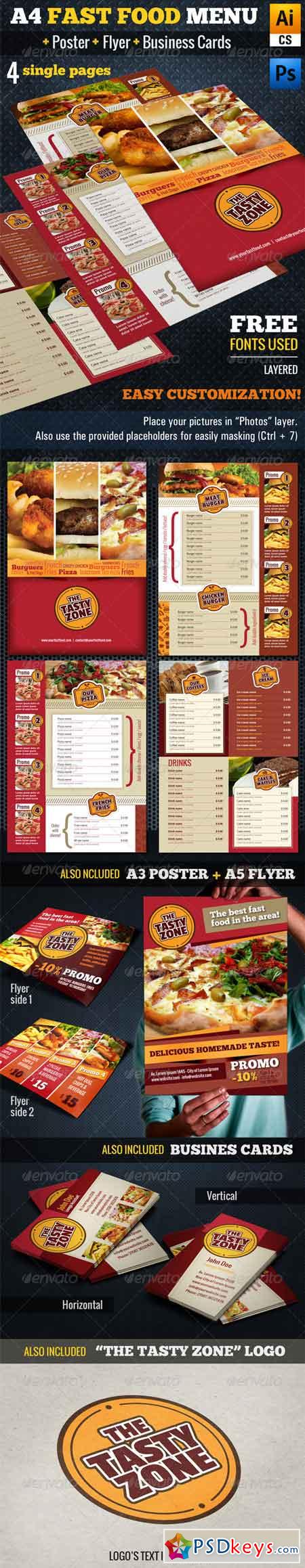 A4 Fast Food Menu + Poster + Flyer + Cards 6462827