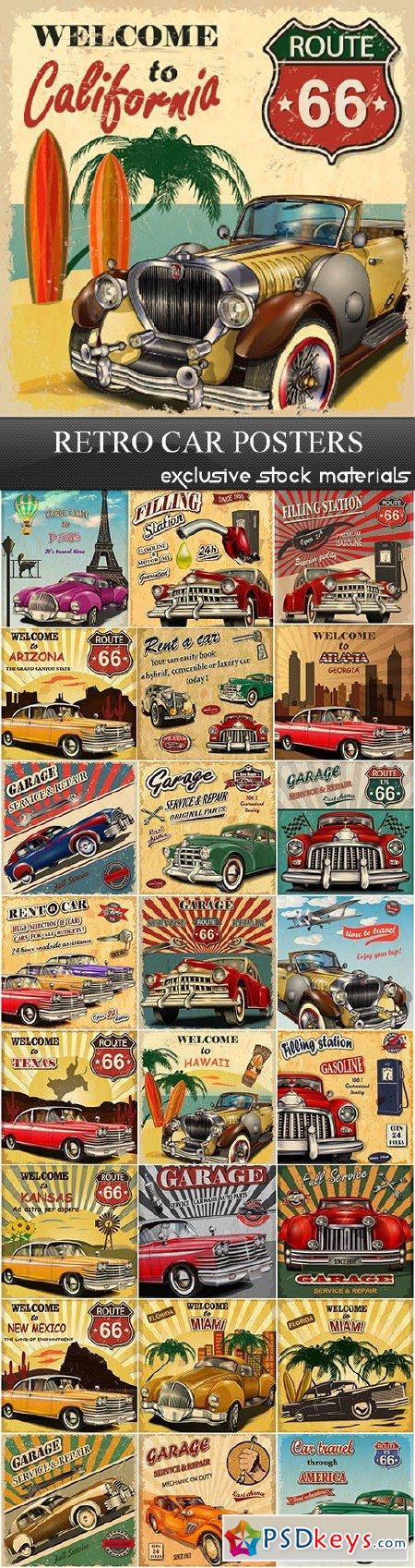 Retro Car Vector Posters 25xEPS
