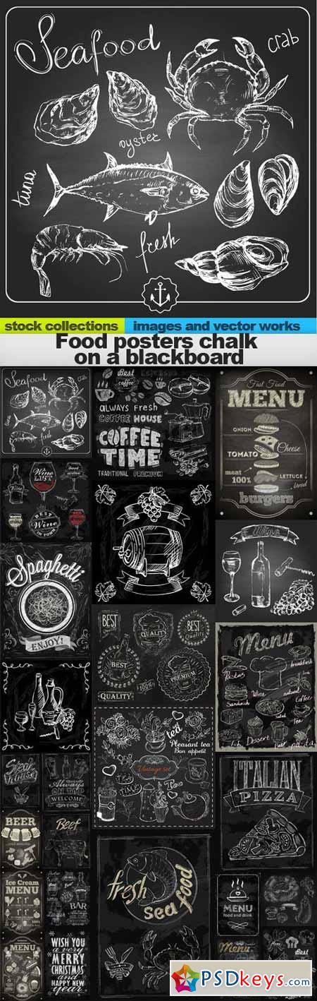 Food posters chalk on a blackboard 25 x EPS