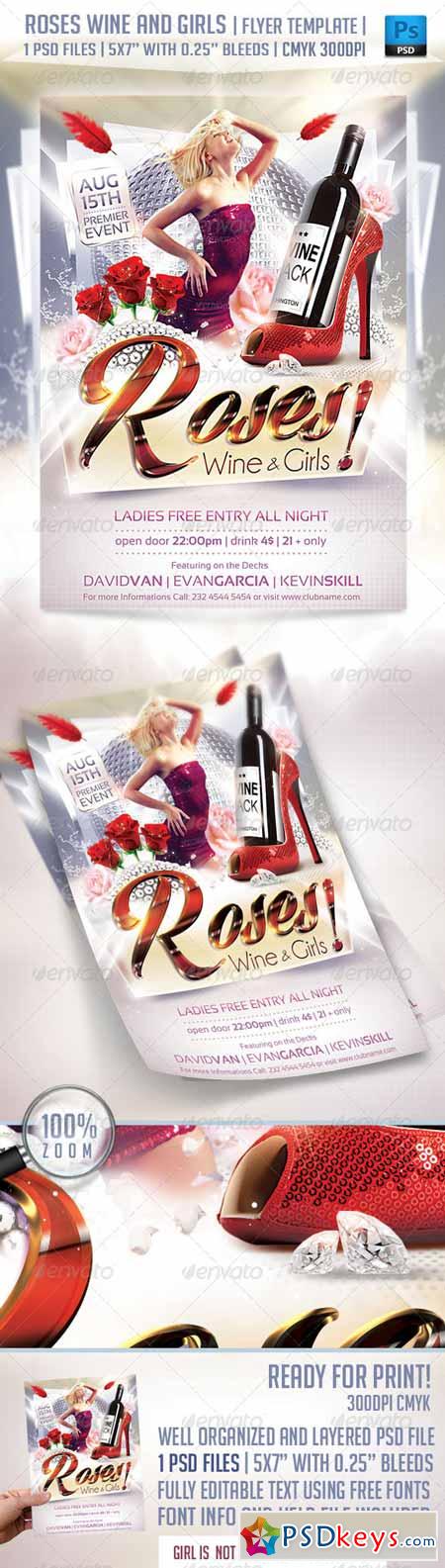 Roses Wine and Girls Flyer Template 4941780