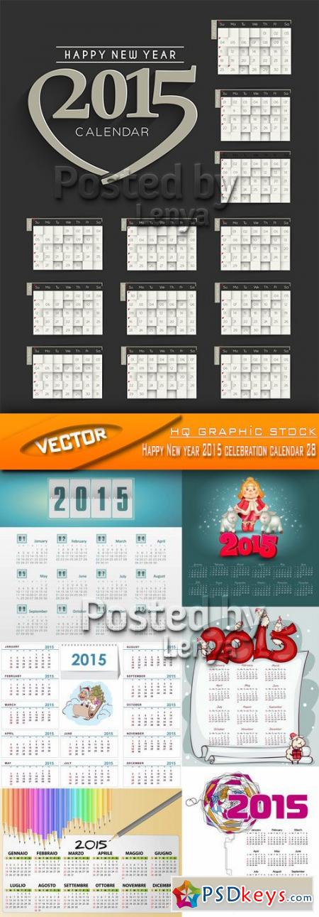 Stock Vector - Happy New year 2015 celebration calendar 28