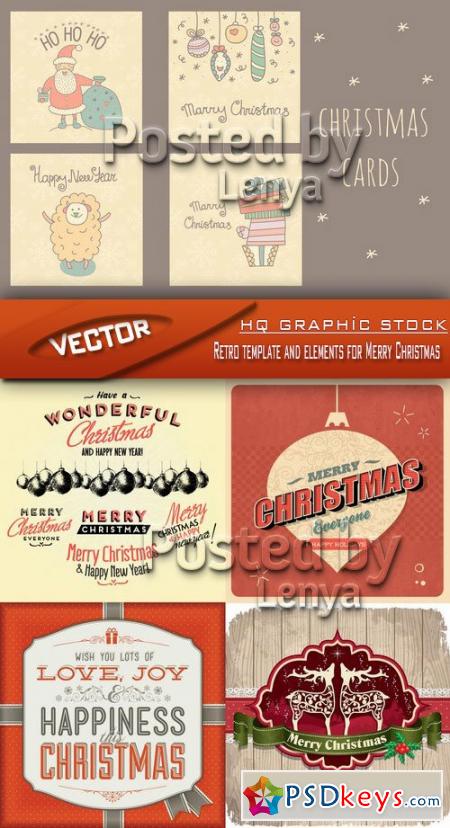 Stock Vector - Retro template and elements for Merry Christmas