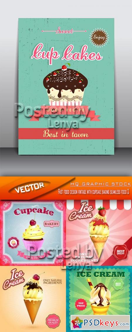 Stock Vector - Fast food design vintage with cupcake baking seamless food 2