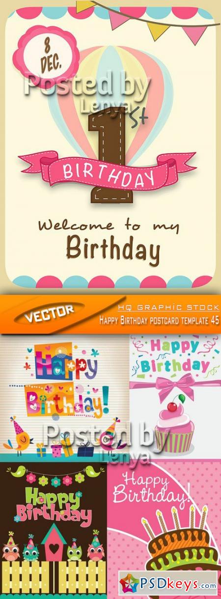 Stock Vector - Happy Birthday postcard template 45