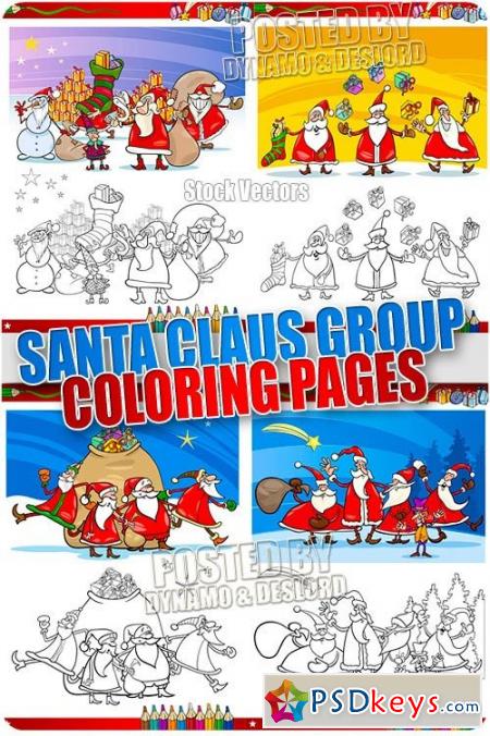 Santa claus group coloring page - Stock Vectors