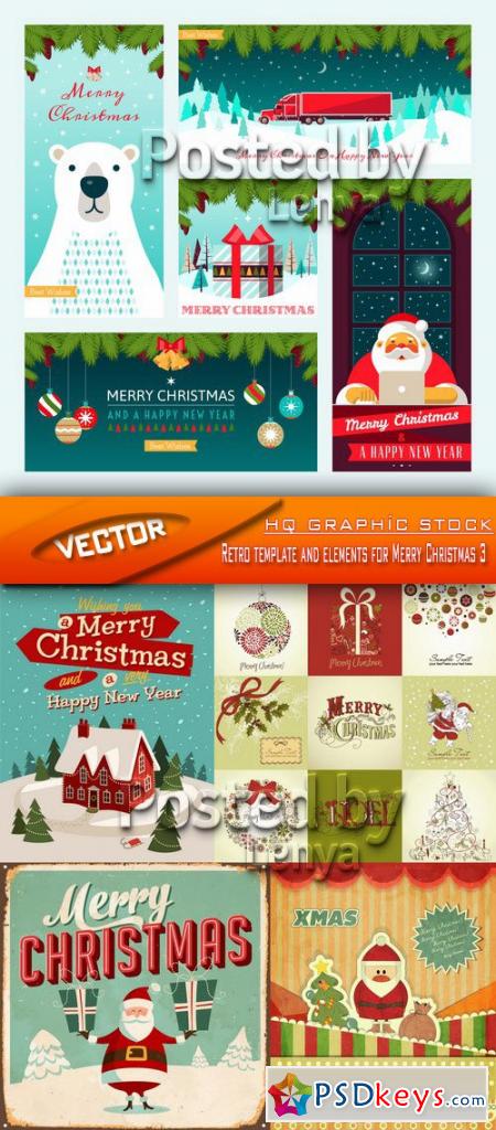 Stock Vector - Retro template and elements for Merry Christmas 3